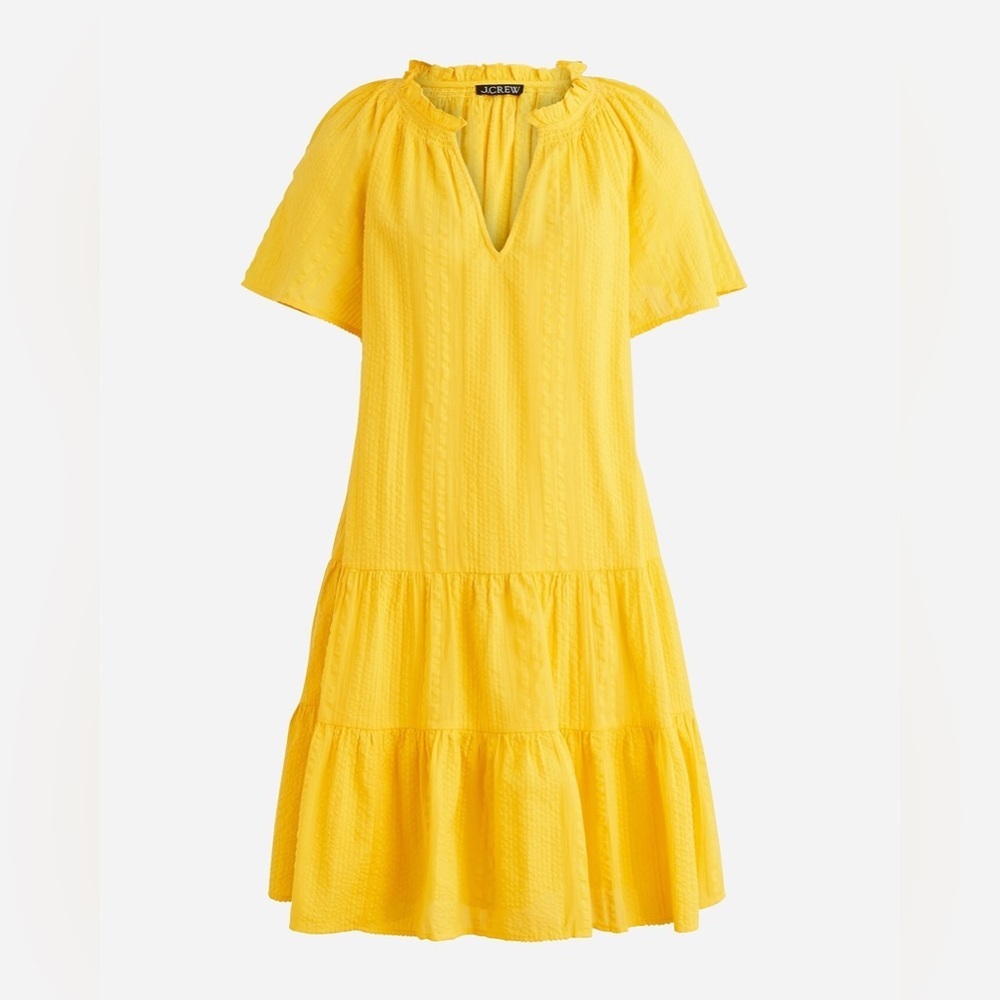 J. Crew Ruffle-trim tiered dress in cotton dobby yellow size extra large xl